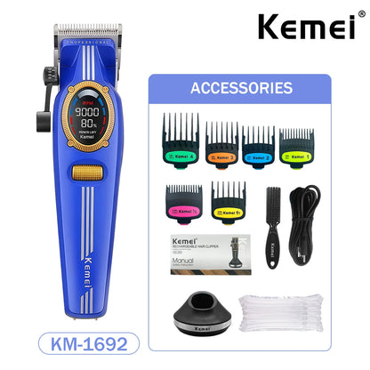 Kemei Trimmer Professional Hair Clippers Rechargeable Clippers 9000 RPM DLC Blade LCD Display Trimmer for Men KM-1685 KM-1692