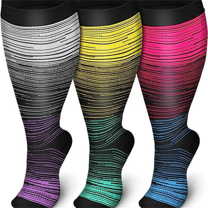2XL-7XL Plus Size 20-30 mmHg Compression Socks for Women Men Wide Calf Extra Large Knee High Flight Sock for Circulation Support