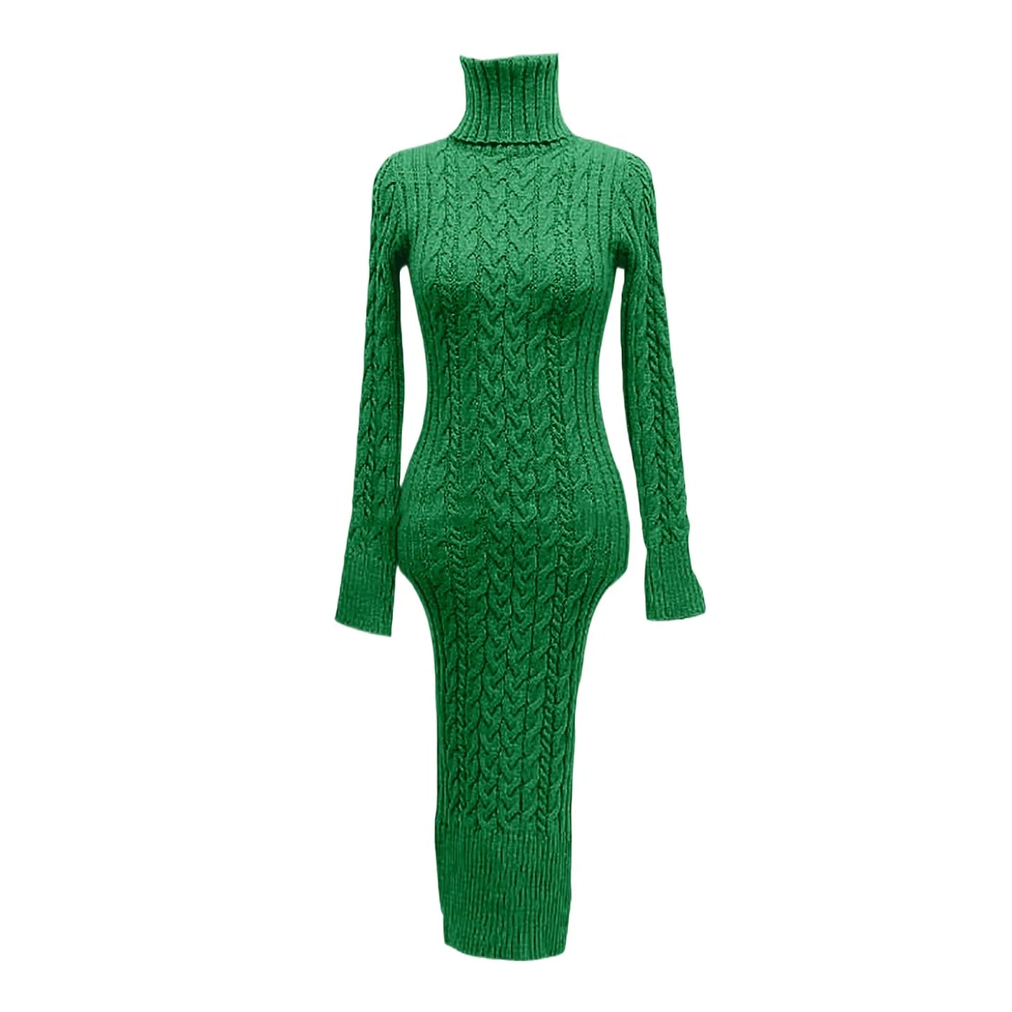 Autumn Winter Women Sweater Dresses Long Sleeve Turtleneck Dress Ladies Solid Color Knitted Bodycon Midi Dress Jumper Dresses