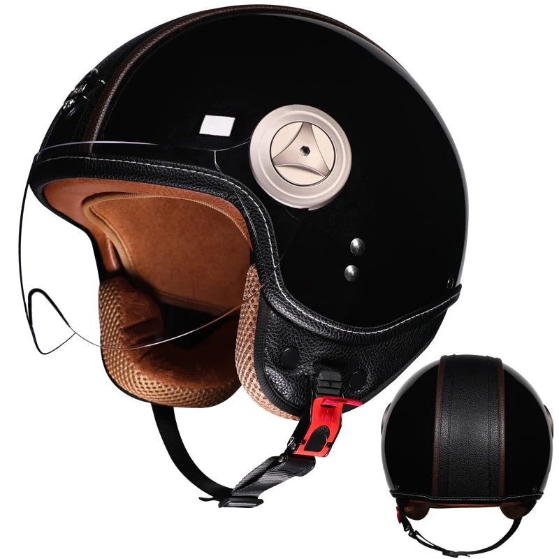 2025 high-quality semi covered motorcycle helmet with fashionable leather wrapping and cascos para motos suede lining capacetes