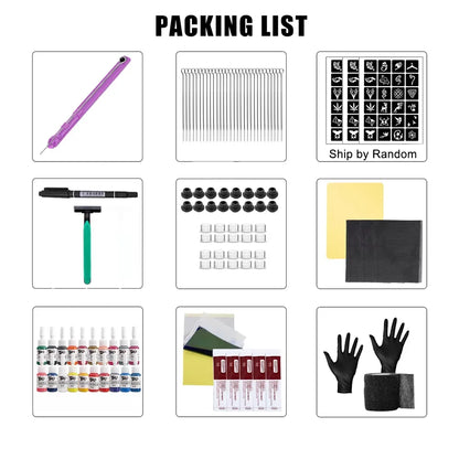 Hand Poke and Stick Tattoo Kit with Poke Tattoo Needles Holder Ink Accessories Set for DIY 3D Hand Poke Stick Tattoo Kit