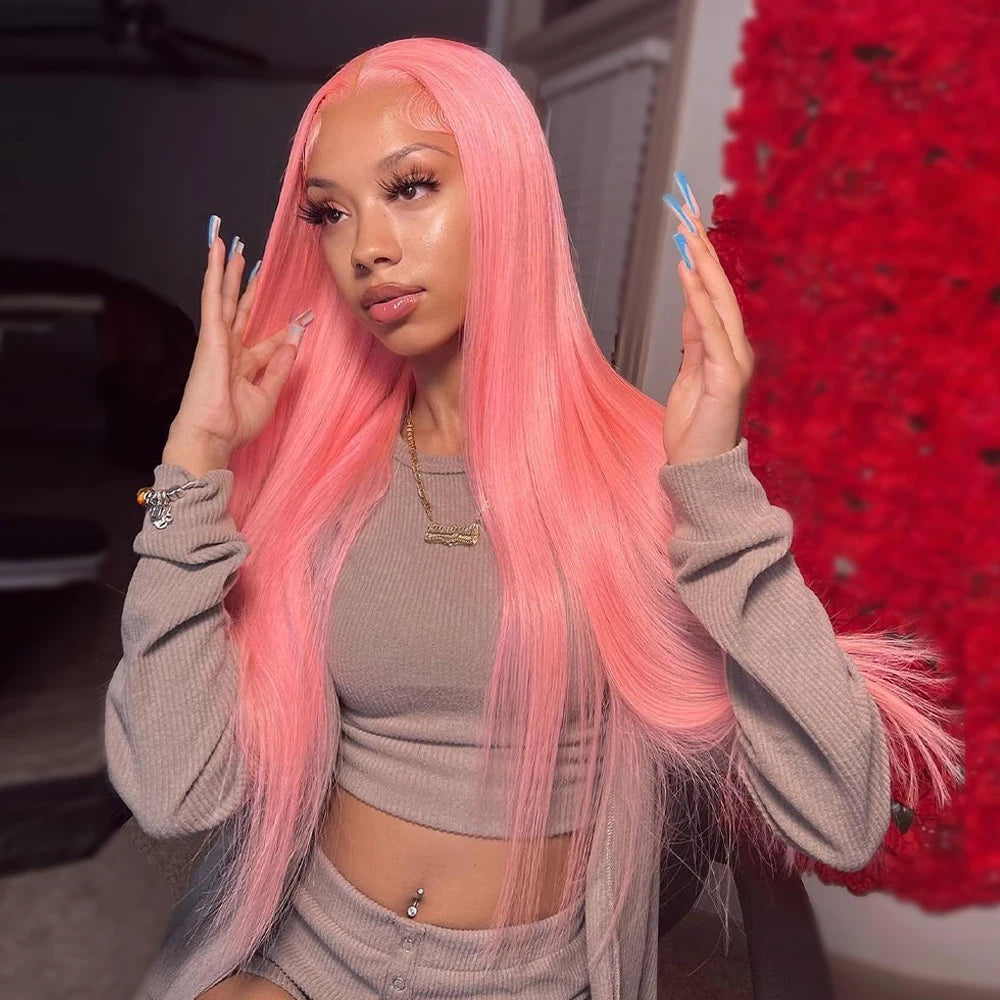 13x6 HD Lace Frontal Wig Pink Lace Front Wigs Human Hair 13x4 Staight Lace Front Wigs For Women Brazilian Colored Human Hair Wig
