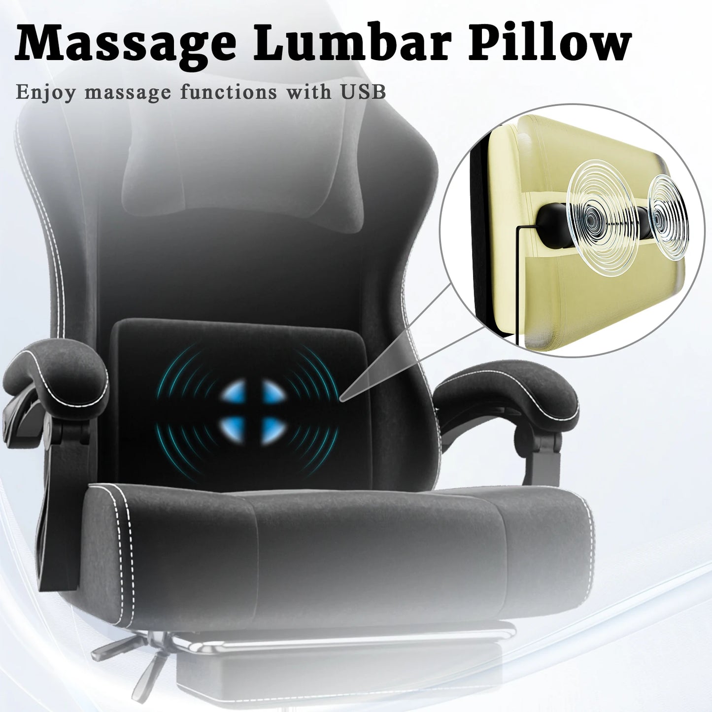 Ergonomic Gaming Chair, Electronic Gaming Chair With Massage Lumbar Support And Foot Pedals, Fabric Computer Chair