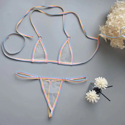 Sexy Mini Bra Sets Wirefree Ultra-thin Mesh Unlined Bra Brief Set Black Transparent 2 Pieces Halter Women's Exotic Lingerie Sets