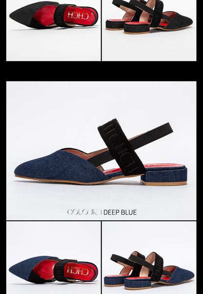 Fashionable Color Blocking Design with Denim Fabric Classic and Minimalist Women's Flat Shoes Exquisite Workmanship