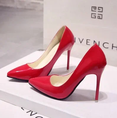 Nude Pumps for Women High Heel Shoes Female Fashion Patent Leather Sexy Pointed Toe Thin Heel Wedding Shoes Plus Size 34-44