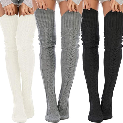 TRALOW Women's Thigh High Socks Over the Knee Cable Knit Boot Socks, Long Warm Fashion Leg Warmers Winter For Party Cosplay Yoga