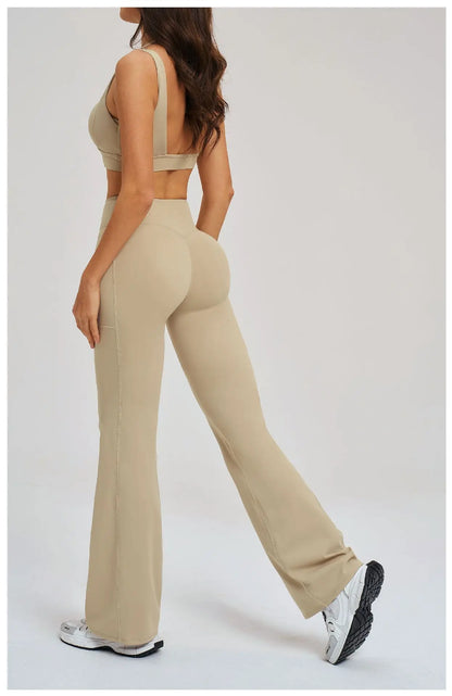 2 Piece Yoga Clothes Women's Sexy Wear Sexy Sport Bra High Waist Flared Pant Fitness Suit Gym Workout Jogging Sports Yoga Set