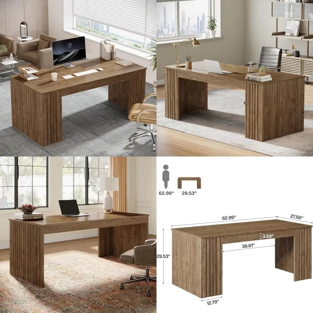 Large 63-Inch Office Computer Desk, Modern Executive Study Writing Table, Business Furniture for Home Workstation