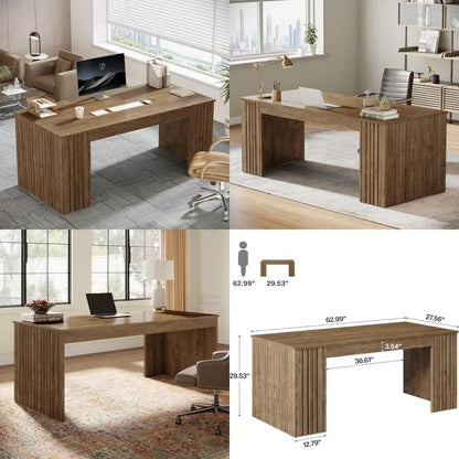 Large 63-Inch Office Computer Desk, Modern Executive Study Writing Table, Business Furniture for Home Workstation