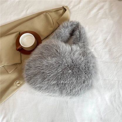 Winter Shoulder Bags Casual Furry for Women Solid Color Soft Plush Ladies Clutch Purse Handbags Lightweight Female Hobos Bag