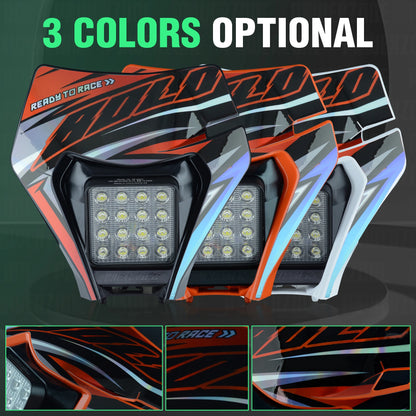 PowerZone Motorcycle LED Headlight Headlamp Head Lights Supermoto Fairing For KTM EXC SXF MX Dirt Bike Enduro LED Headlight
