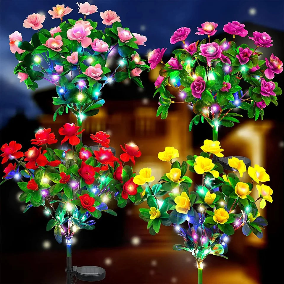Waterproof LED Azalea Flower Solar Lights Outdoor Landscape Light for Lawn Patio Garden Path Decorative Lighting Best Gift