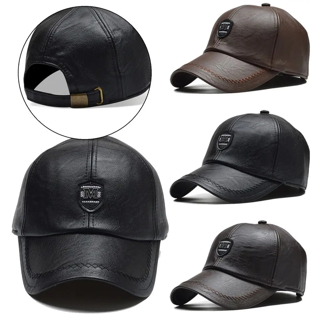 Fashion Outdoor Sports Leather Baseball Caps Autumn Winter Adjustable Thermal Hats Dad Hats Men Women