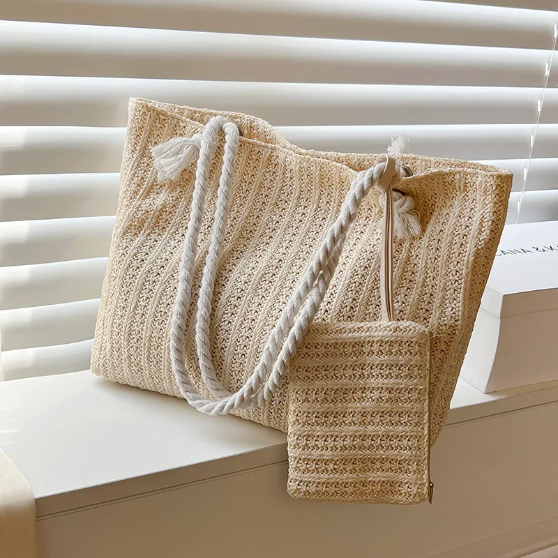Designer Women Handbags Fashion Large Capacity Straw Tote Bag Summer Beach Bag Casual Bali Big Purse