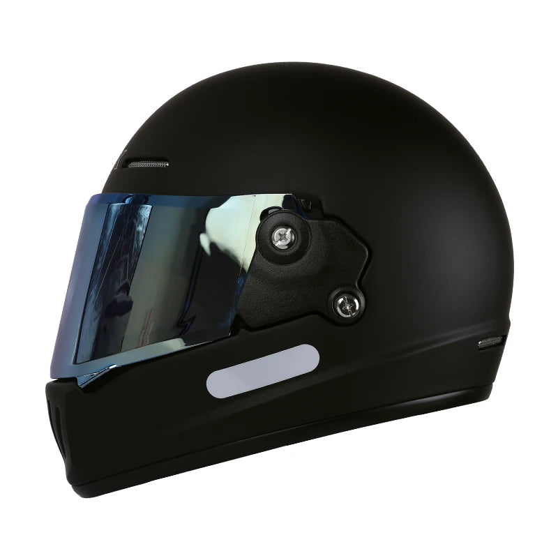 Retro-style full-face helmet with multi-color lenses, ABS material, DOT certified, suitable for all seasons