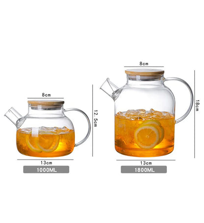 1/1.8L Transparent Glass Teapot with Bamboo Lid Heat-Resistant Glass Pitcher Thickened Glass Flower Tea pot Puer Kettle Office