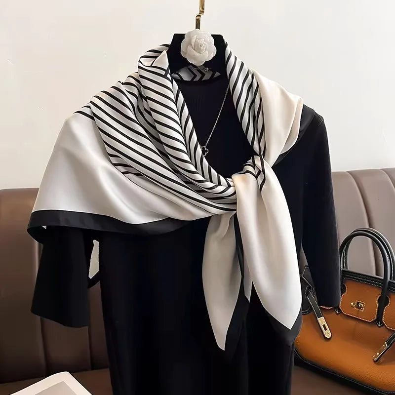 Luxury2025Square Silk Scarf for Women 90*90Hijab Hair Bands Neckerchief Female Satin Shawl Ribbon Headband Fashion Wraps