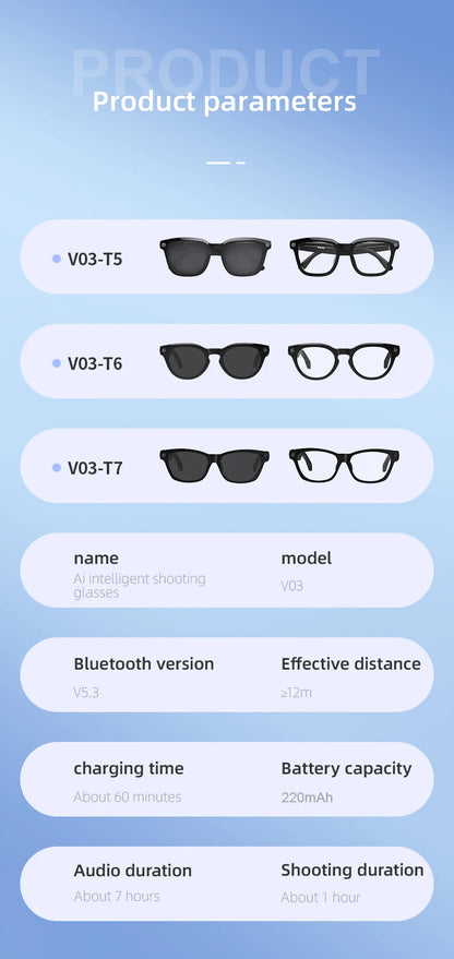 New Wifi AI Smart Glasses HD1080P Anti-shake Camera Video Glasses Voice Call Noise Reduction Wireless Bluetooth Headset Goggles