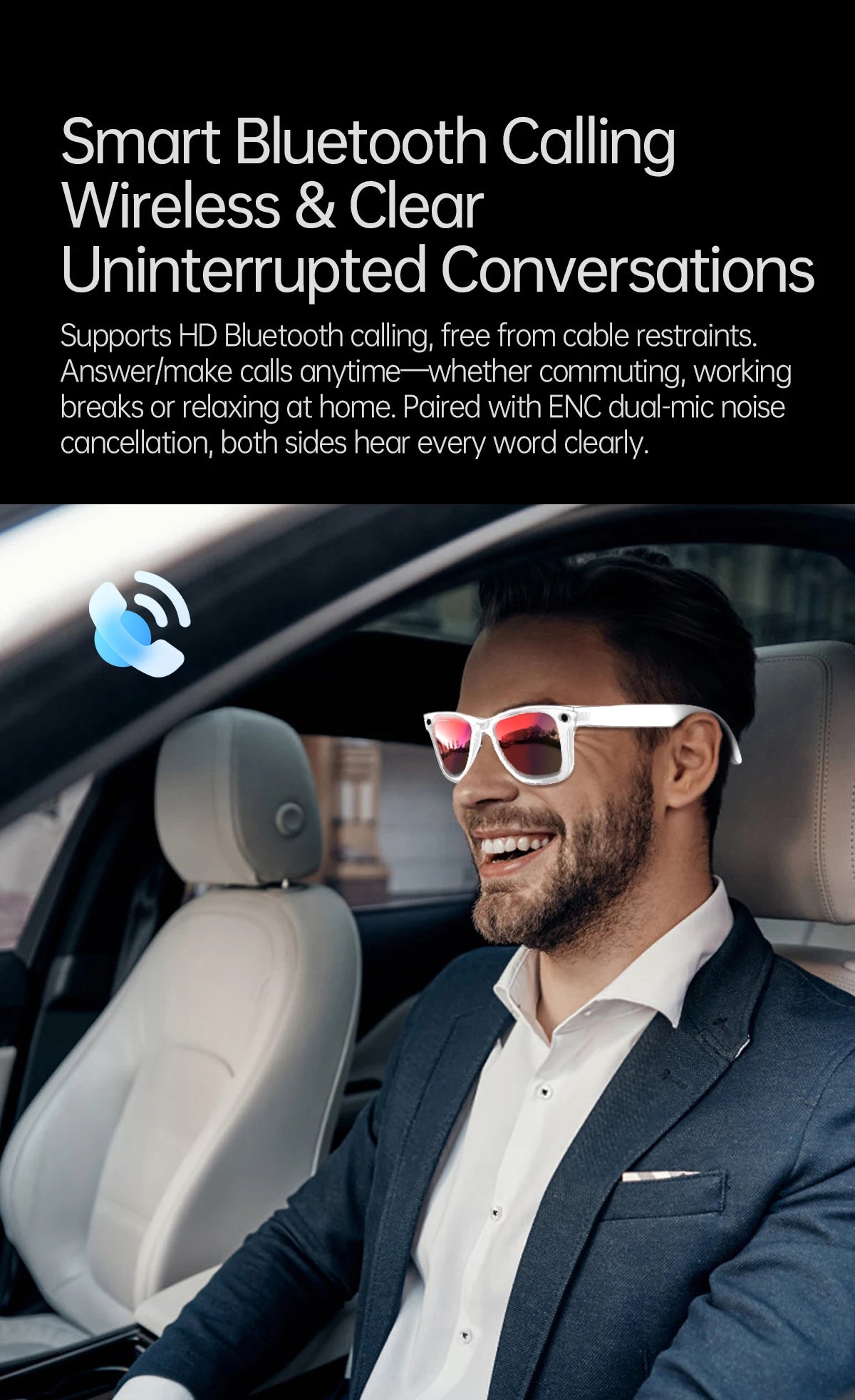AI Smart Glasses 5 Million Pixels Recording Videos Photo Recognition Answer Translation 290mAh IP66 Waterproof Bluetooth Glasses