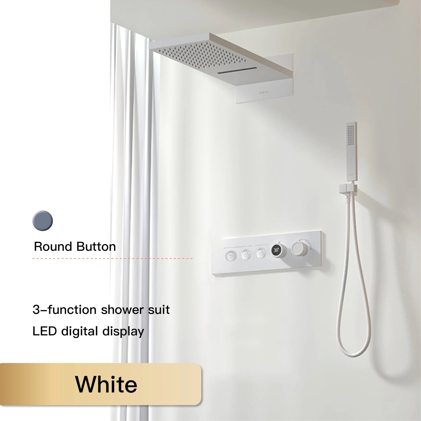 Luxury  black brass shower system wall-mounted LED digital display design Cold & hot dual-control 4-function ceiling shower Tap