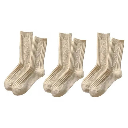 3Pairs Winter Cashmere Wool Socks Women's Winter Diamond Thicken Warm Black White Pack Set Thermal Japanese Fashion Solid Color