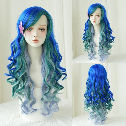 PARK YUN Extra Long Blonde Cosplay Wigs With Bangs Loose Long Curly Blonde Lolita Wig Synthetic Heat Resistant  Wig 44 Inch