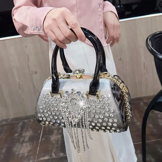 Fashion Diamonds Leather Women's Handbag Small Shoulder Cross-Body Bag New Elegant Evening Bag Portable Girls Party Dinner Bags