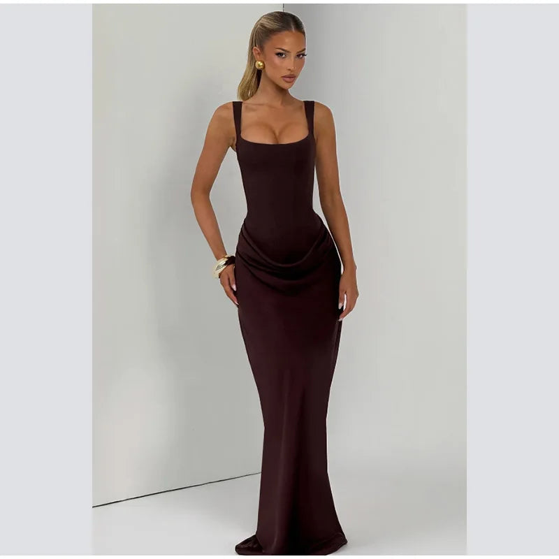 Sexy Square-neck Halter Mini Dress Women Pleated Sleeveless Backless High Waist Bodycon Dresses 2026 New Summer Lady Party Robes