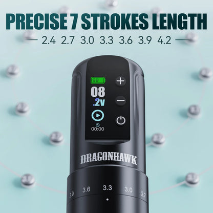 Dragonhawk Wireless Tattoo Machine 7 Strokes Length Power By Mcore-A3 Wireless Wire Battery RCA  Pen Rotary Gun Supplies