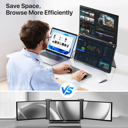 UPERFECT 15.6' Stacked Foldable Dual Monitor FHD 100% SRGB Laptop Screen Extender Portable Monitor for Windows Mac OS with Stand
