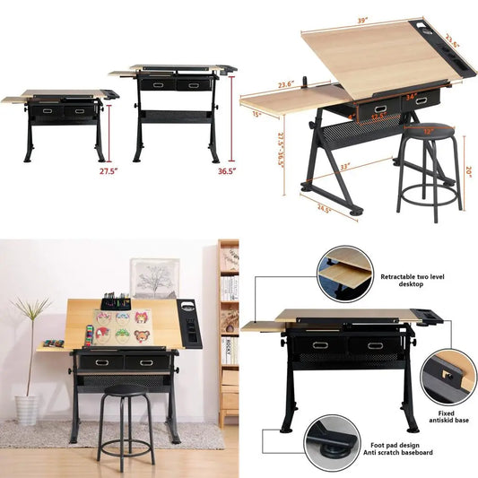 Adjustable Height Drafting Desk for Art, Craft, and Workspaces - Ideal for Artists, Painters, Students, and Adults