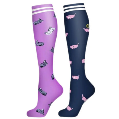 2Pairs New Cat Compression Socks Knee High 20-30 Mmhg Fit Medical Edema Diabetes Varicose Veins Running Compression Sports Socks