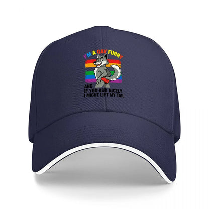 I AM A GAY FURRY PRIDE RAINBOW DRAGON DESIGN BASEBALL CAP BLACK ADJUSTABLE FIT UNISEX HAT LGBTQ+ FAN APPAREL