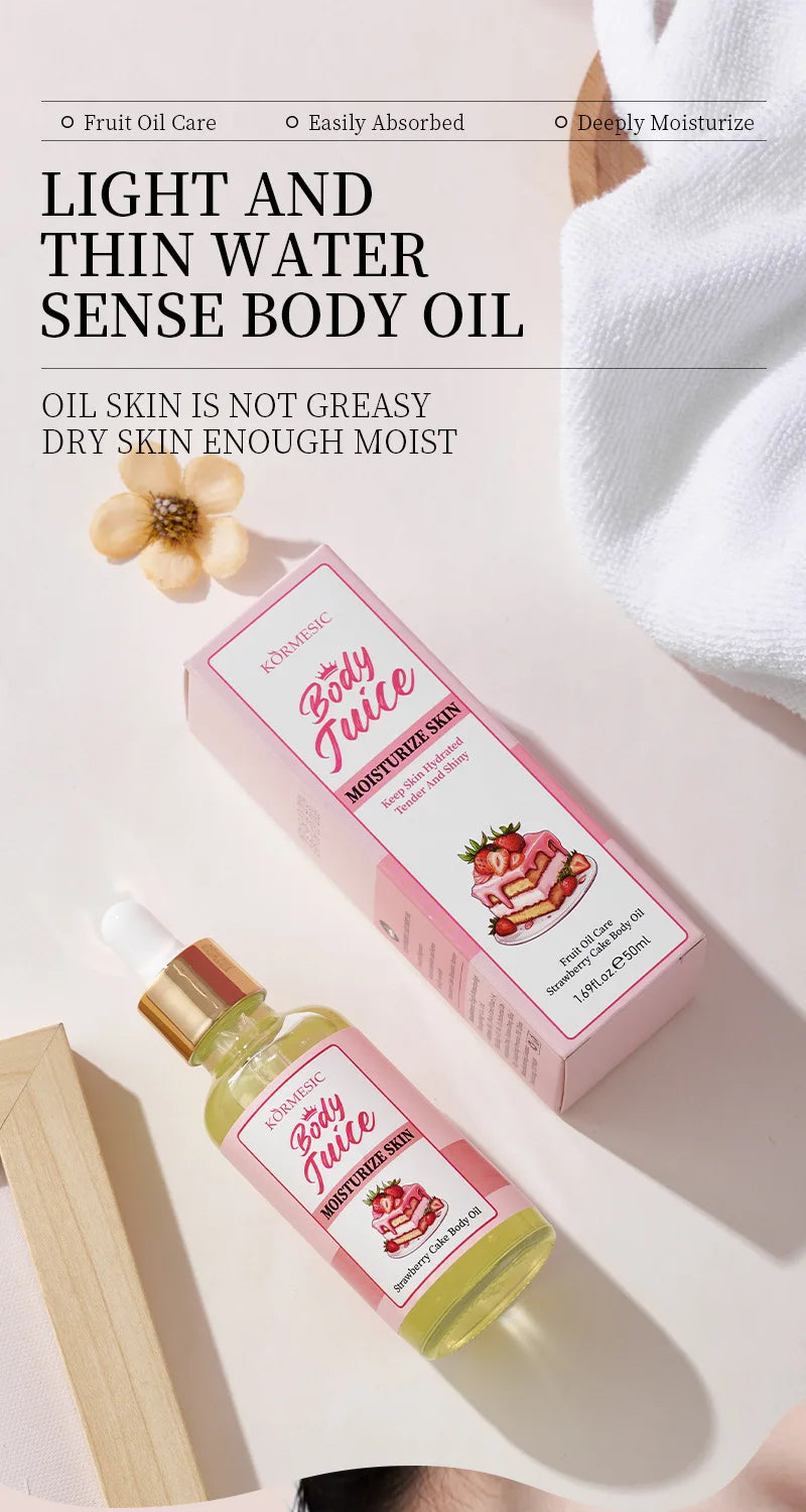 KORMESIC Strawberry Cake Body Oil - Hydrating Moisturizing Nourishing Skin Long-lasting Sweet Fragrance For All Skin Types