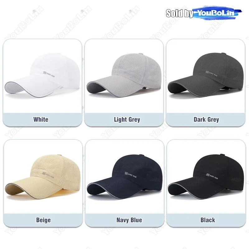 Extended Brim Summer Breathable Perforated Quick-Drying Adjustable Baseball Cap Sun Hat Trucker Caps Dad Hats