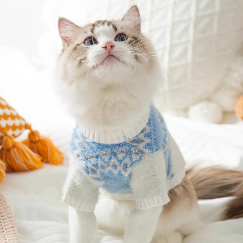 Fashion Plaid Dog Sweater Winter Warm Dog Clothes Cute Simple Puppy Knitted Pullovers Warm Soft Cat Sweaters Bichon Pet Costumes
