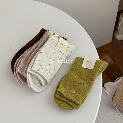 SP&CITY Colored Dotted Sheep Woolen Socks Women's Winter Warm Keeping Middle Tube Socks Casual Thick Korean Fashion Stockings