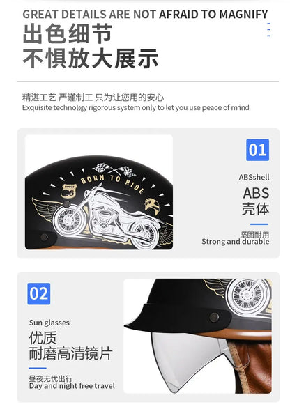 Retro helmet motorcycle helmet motorcycle half helmet four seasons summer wear endoscopic safety hat helmet cruise helmet Riding