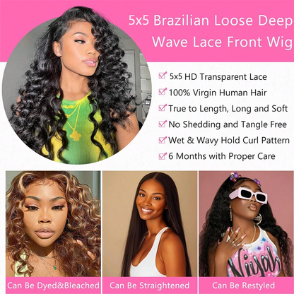100% Human Hair 13x6 HD Deep Wave Lace Frontal Wigs 13x4 Water Curly 5x5 Glueless Lace Front Wig 30 40 Inch