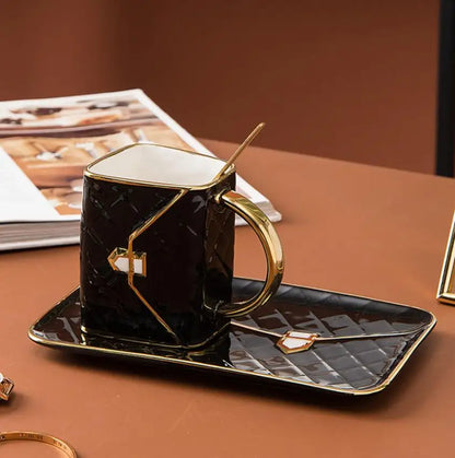Handbag-Shaped Creative Mug With Saucer & Spoon Nordic Ceramic Milk Tea  Office Cups Drinkware  Coffee Cup Sets Gift