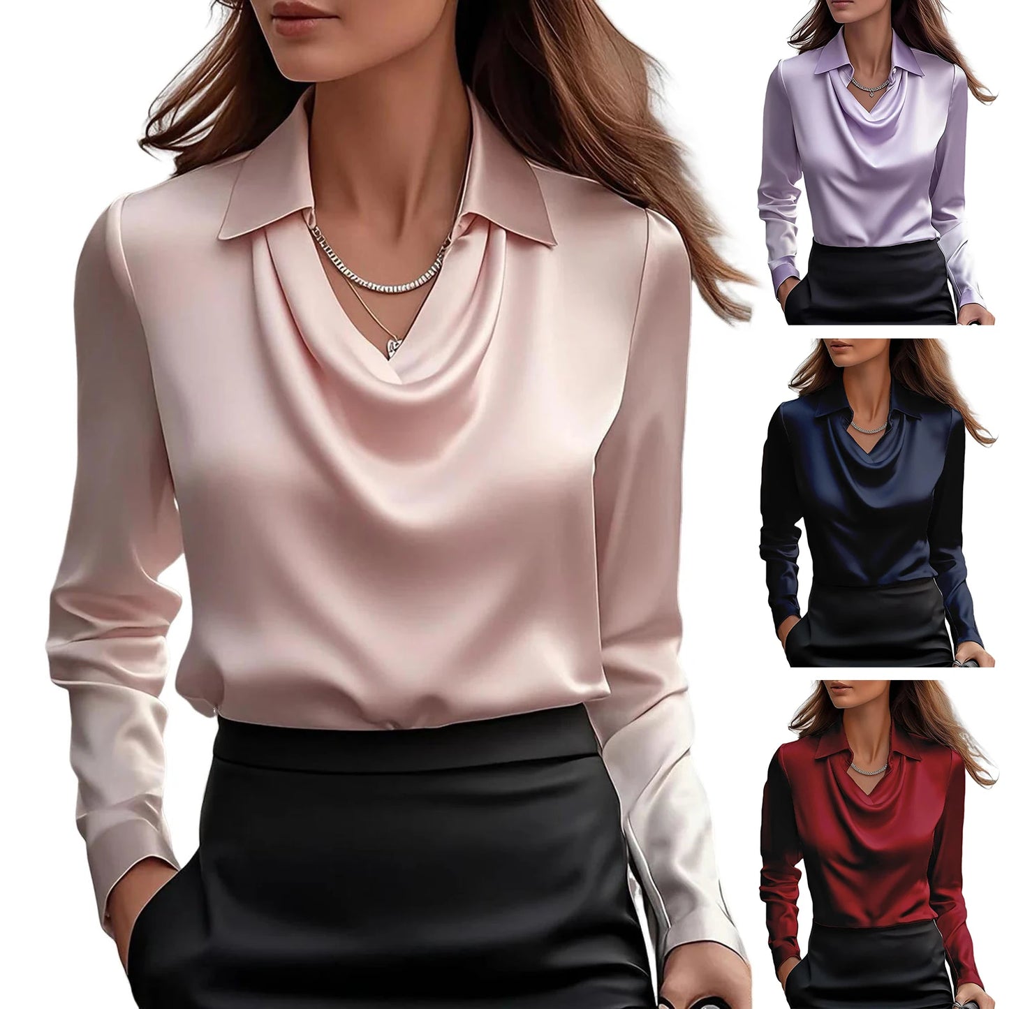 Satin Women Shirt Vintage Long Sleeve Blouse Women Silk Elegant Womens Tops Commuting Luxury White Shirt Autumn Female Clothing