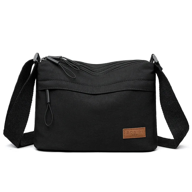3 Main Pockets High Capacity Shoulder Crossbody Bag for Women Multi-pocket Purse Canvas Handbag Suitable for Mothers Shopping