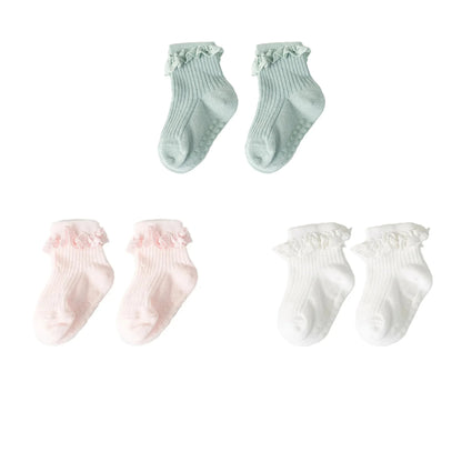 1/3/4/5pairs Cotton Pure Color Toddler Girl Lace Socks Infant Baby Girls Non-slip Socks Young Children Girl Cute Half Knee-socks