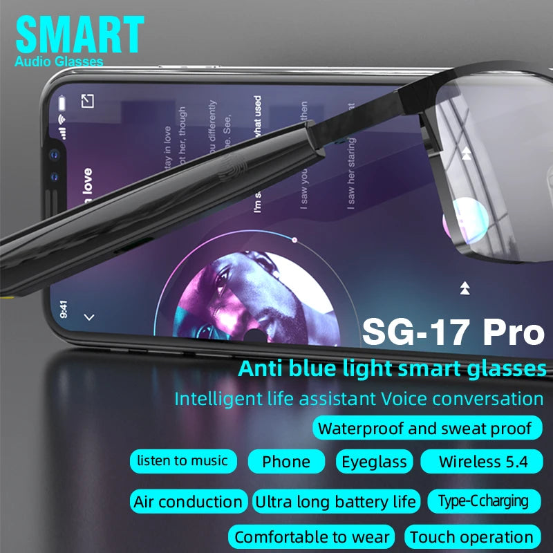 SG-17 Pro 2025 New Bluetooth Smart Glasses Anti-Blue Light Sunglass Music Player Voice Assistant Outdoor Sports Smart Sunglasses