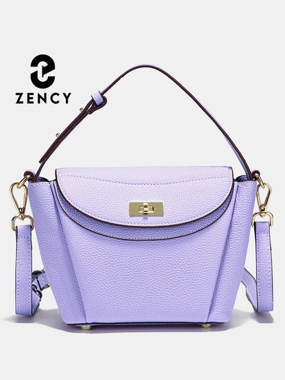 Zency Luxury Genuine Leather Tote Bag For Women Elegant High End Bag Shoulder Crossbody Handbag Top Handle Bags Noble Purple Bag