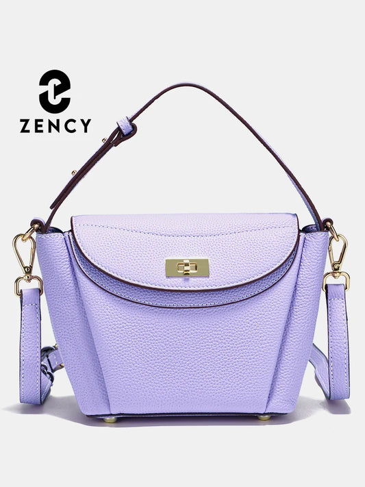 Zency Luxury Genuine Leather Tote Bag For Women Elegant High End Bag Shoulder Crossbody Handbag Top Handle Bags Noble Purple Bag