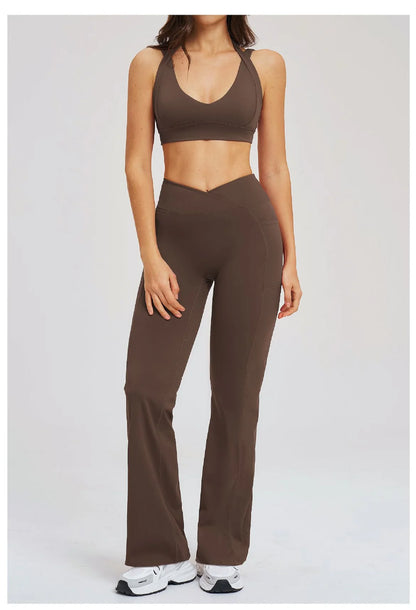 2 Piece Yoga Clothes Women's Sexy Wear Sexy Sport Bra High Waist Flared Pant Fitness Suit Gym Workout Jogging Sports Yoga Set
