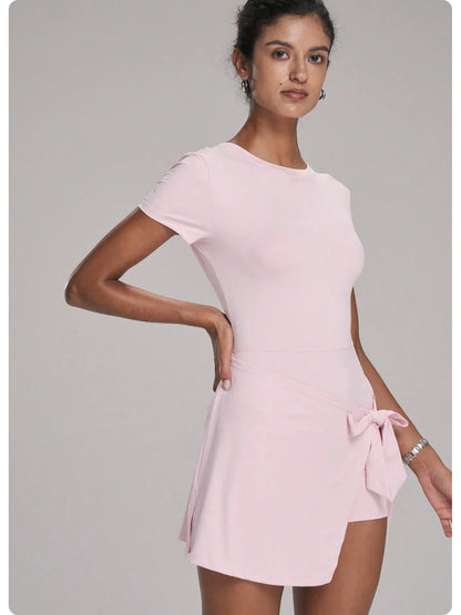 FUBEIKE New Fake Two-Piece Anti-Exposure Tight-Fitting Sports Dress Slimming Strap Casual Fitness Back Yoga Tennis Dress