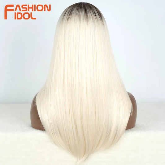 FASHION IDOL 14inch/35cm Short Bob Lace Wigs Synthetic Hair Ombre Brown Grey Wigs For Black Women Heat Resistant Synthetic Wig